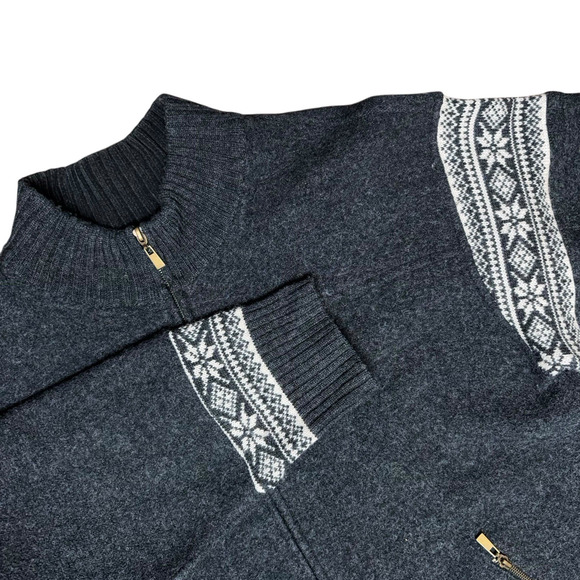 Nordic Design Wool Sweater Jacket Womens XL Gray Full Zip Snowflake Cardigan - Picture 1 of 8